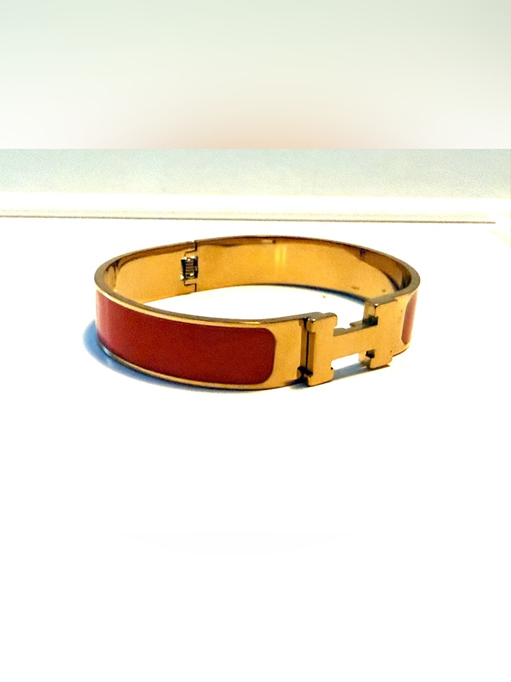 H Orange Enamel Bracelet in Gold
